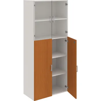 Policová skříň DZ 5 80 08 – Skříň policová dvéřová 185 × 80 cm - Třešeň , Bílá , USH – hranatá