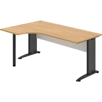 Psací stůl CE 1800 60 P – Stůl ergo 180 × 120 cm, pravý - Dub , Bílá , Černý kov