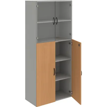 Policová skříň DZ 5 80 08 – Skříň policová dvéřová 185 × 80 cm - Buk , Šedá , UCO – černá