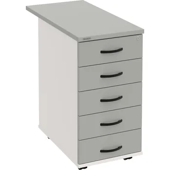 Zásuvkový kontejner K 35 C N 80 – Kontejner, 5 zásuvek, cent. zamykání, léta napříč, hl. 80 cm - Šedá , Bílá , UCO – černá