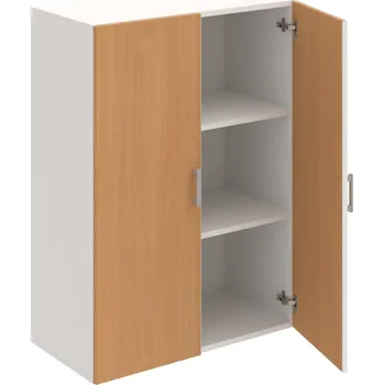 Policová skříň D 3 80 01 – Skříň policová dvéřová 111 × 80 cm - Buk , Bílá , USH – hranatá