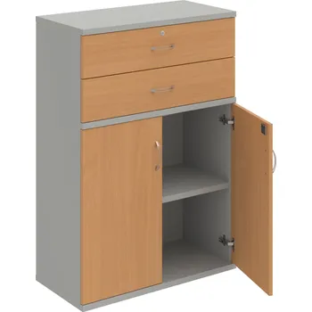 Policová skříň SZ 3 80 03 – Skříň policová zásuvková 115,2 × 80 cm - Buk , Šedá , USN – Hobis