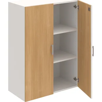 Policová skříň DZ 3 80 01 – Skříň policová dvéřová 111 × 80 cm - Dub , Bílá , USH – hranatá