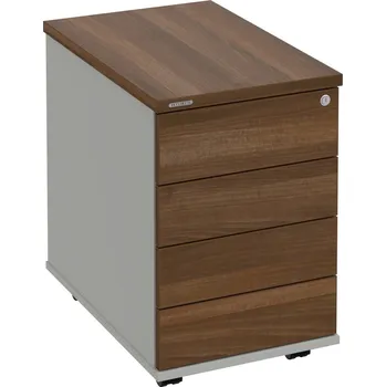 Zásuvkový kontejner K 34 C PTO P – Kontejner, 4 zásuvky, cent. zamykání, bezúchytkové otevírání, léta podél, hl. 60 cm - Ořech , Šedá