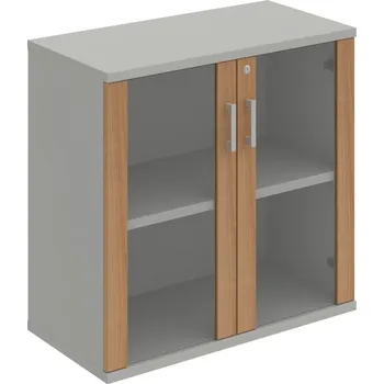 Policová skříň SZ 2 80 02 – Skříň policová dvéřová 76,8 × 80 cm - Višeň , Šedá , USH – hranatá