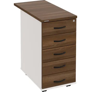 Zásuvkový kontejner K 35 C N 80 – Kontejner, 5 zásuvek, cent. zamykání, léta napříč, hl. 80 cm - Ořech , Bílá , UCO – černá