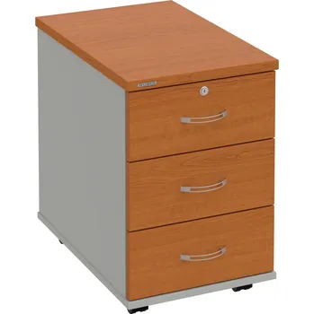 Zásuvkový kontejner K 33 Z N – Kontejner, 3 zásuvky, uzamykatelný, léta napříč, hl. 60 cm - Třešeň , Šedá , USN – Hobis