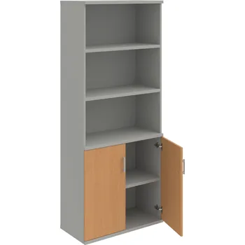 Policová skříň S 5 80 03 – Skříň policová dvéřová 192 × 80 cm - Buk , Šedá , USH – hranatá