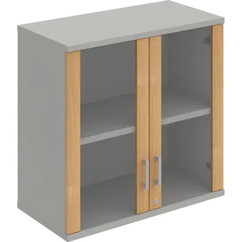 Policová skříň SZ 2 80 02 H – Skříň policová dvéřová 76,8 × 80 cm - Dub , Šedá , USH – hranatá