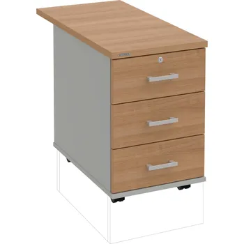 Zásuvkový kontejner K 33 Z N 80 – Kontejner, 3 zásuvky, uzamykatelný, léta napříč, hl. 80 cm - Višeň , Šedá , USH – hranatá