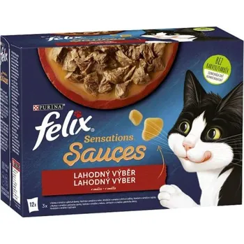 Pro kočku Felix Sensations Sauces - výběr v ochucených omáčkách s hovězím, jehněčím, krůtou a kachnou 12 x 85g