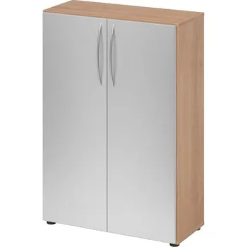 Jednací stůl Kancelářská skříň, na složky/pořadače, 2 police, zahnuté madlo, 800 x 346 x 1144 mm, ořech/stříbrná