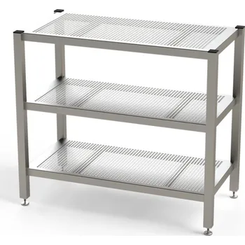 Dílenský regál Nerez regál do čistých prostor, 3 x skladovací úroveň, s perfor. policemi, 1200 x 400 x 900 mm