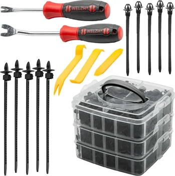 Nářadí pro automobil Sada plastových příchytek a svorek pro čalounění a plastové díly automobilů a včetně přípravků na jejich demontáž, 635 dílů, Welzh (Welzh Werkzeug)