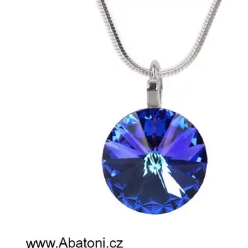 Náhrdelník Swarovski Elements Rivoli vlepený krystal 14mm - Stříbrný náhrdelník (přívěsek + řetízek) fialovo modrý kulatý 34112.3 Heliotrope (fialová, modrá, duhová)