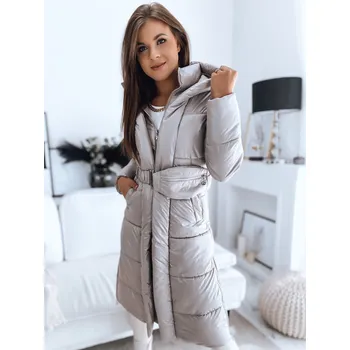 Dámský kabát Béžový dlouhý kabát LINA TY3110 Velikost: 2XL