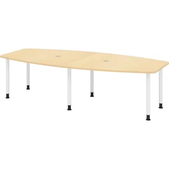 Jednací stůl Konferenční stolek, soudkovitý tvar, rám na šesti nohách, 2800 x 1300 x 720 mm, javor/bílý