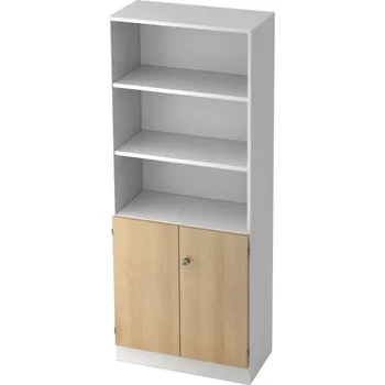 Jednací stůl Kancelářský regál, na složky/pořadače, podstavec, uzamykatelný, 800 x 420 x 2004 mm, bílý/dub