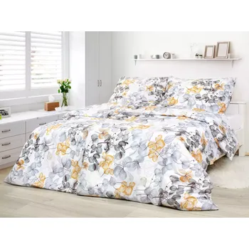 Povlečení Bavlněné povlečení - šedo-hnědý květ na bílé 140x200+70x90