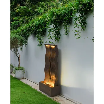 Zahradní dekorace Zahradní fontána hnědá pryskyřice venkovní fontána s LED světly moderní design Beliani