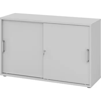 Jednací stůl Skříň s posuvnými dveřmi, na složky/pořadače, 1200 x 400 x 748 mm, šedá