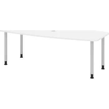Jednací stůl Konferenční stolek, zaoblený, čtyři nohy, 2200 x 1030/830 x 720 mm, bílý/stříbrný