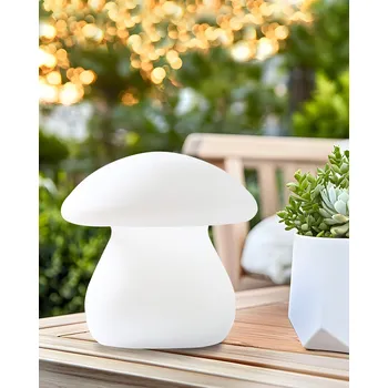 Lampička Venkovní stolní LED lampa bílá ze syntetického materiálu ve tvaru hřibu IP54 vodotěsná s dálkovým ovládáním zahradní osvětlení Beliani