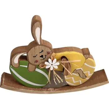 Dekorace dřevo 160x125mm zajíc, přírodní, žlutá, zelená 76 gram