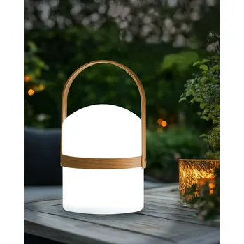 Stojací lampa Venkovní stolní LED lampa bílá ze syntetického materiálu IP54 vodotěsná s dálkovým ovládáním zahradní osvětlení Beliani