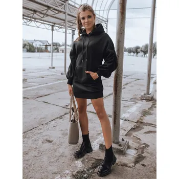 Dámské šaty Černé mikinové šaty s řasenými rukávy BY1025 Velikost: M