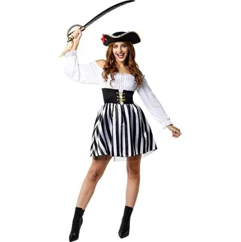 Karnevalový kostým Funiglobal - Pirát kostým s pruhy pro ženy - Bílá a černá kolekce - S