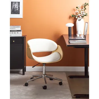 Kancelářská židle světlé dřevo bílá sedák z umělé kůže nastavitelná otočná kovové nohy moderní tradiční styl kancelář Beliani