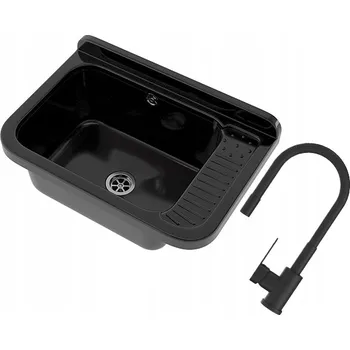 Granitový dřez Technický dřez Granitan jednokomorový, černý s baterií