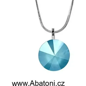 Náhrdelník Swarovski Elements Rivoli vlepený krystal 14mm - Stříbrný náhrdelník (přívěsek + řetízek) modrý kulatý 34112.3 Summer Blue (modrá mléčná, světlá azurová)