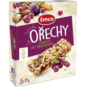 Tyčinka Emco s ořechy a kanad. brusinkami, 3x 35 g 653.927