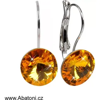 Náušnice Swarovski Elements Rivoli vlepený krystal 12mm - Stříbrné náušnice visací žluto oranžové kulaté 31300.3 Sunflower (žlutá tmavá, žluto-oranžová)