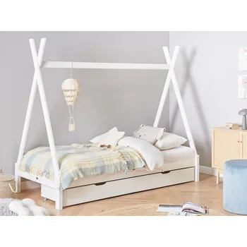 Postel Dětská postel teepee z bílého borovicového dřeva 90 x 200 cm jednolůžko pro děti roštový rám postele se zásuvkami Beliani