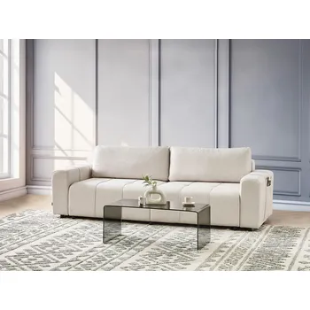 Pohovka 3místná rozkládací pohovka světle béžové látkové čalounění s úložným prostorem hustě polstrovaná nábytek moderní styl obývací pokoj Beliani