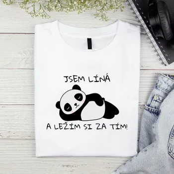 Dámské tričko Dámské tričko - Jsem líná a ležím si za tím! (panda) Barva: Bílá, Velikost: S
