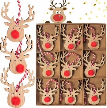 Vánoce SADA VÁNOČNÍCH OZDOB NA STROMEČEK 9 KS DŘEVĚNÉ SOBÍ