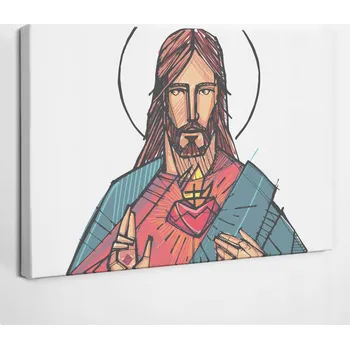 Obraz Moderní Obraz na Plátně do Ložnice Srdce Ježíše Linie Art 30x20 cm