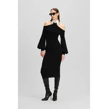 Dámské šaty ŠATY KARL LAGERFELD COLD SHOULDER KNIT DRESS BLACK