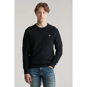 Pánský svetr SVETR GANT COTTON TEXTURED C-NECK BLACK