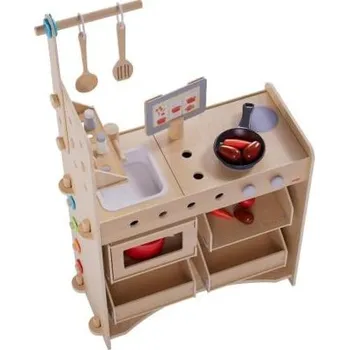 Dětská kuchyňka Haba Creative Play 3v1 Dřevěná kuchyňka, obchod a dílna