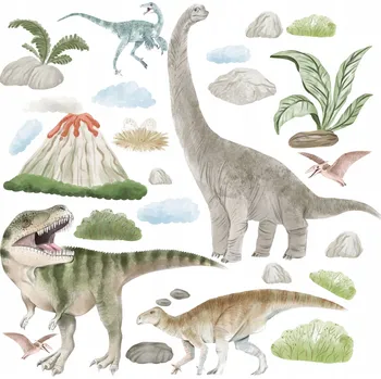 Samolepící dekorace Samolepky na zeď pro děti, chlapecké, dinosauři, sopka, velké 100x200 cm