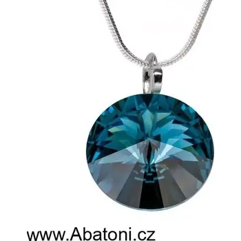 Náhrdelník Swarovski Elements Rivoli vlepený krystal 14mm - Stříbrný náhrdelník (přívěsek + řetízek) modrý kulatý 34112.3 Montana Blue (modrá tmavá, indigo, kobaltová)