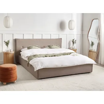 Postel Vodní postel taupe lněná látka čalounění 160 x 200 cm černé nohy rám postele s čelem lamelový rošt nábytek do ložnice Beliani