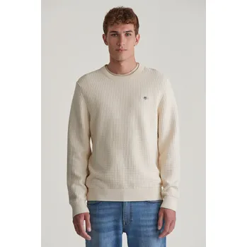 Pánský svetr SVETR GANT COTTON TEXTURED C-NECK CREAM