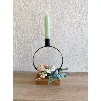 Svícen JL svícen ROUND kov/dřevo + zelená svíčka