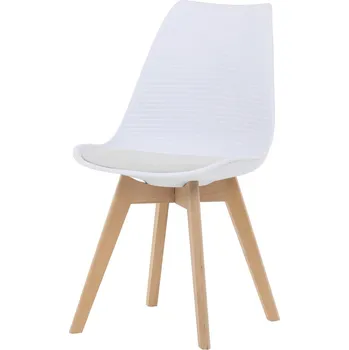 Židle jídelní, bílá plastová skořepina, sedák bílá látka, masiv přírodní buk